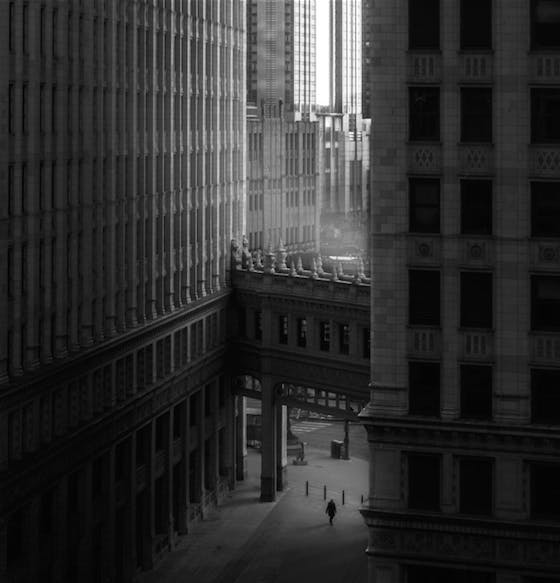 Grayscale photo of Chicago during the pandemic